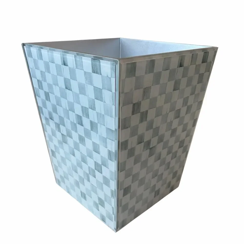 NEW MacKenzie-Childs Sterling Check Glass Waste Bin